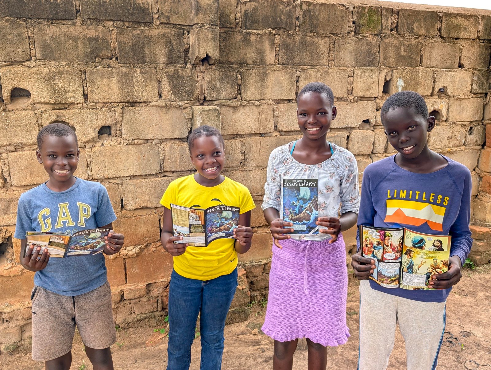Children receiving gifts and support